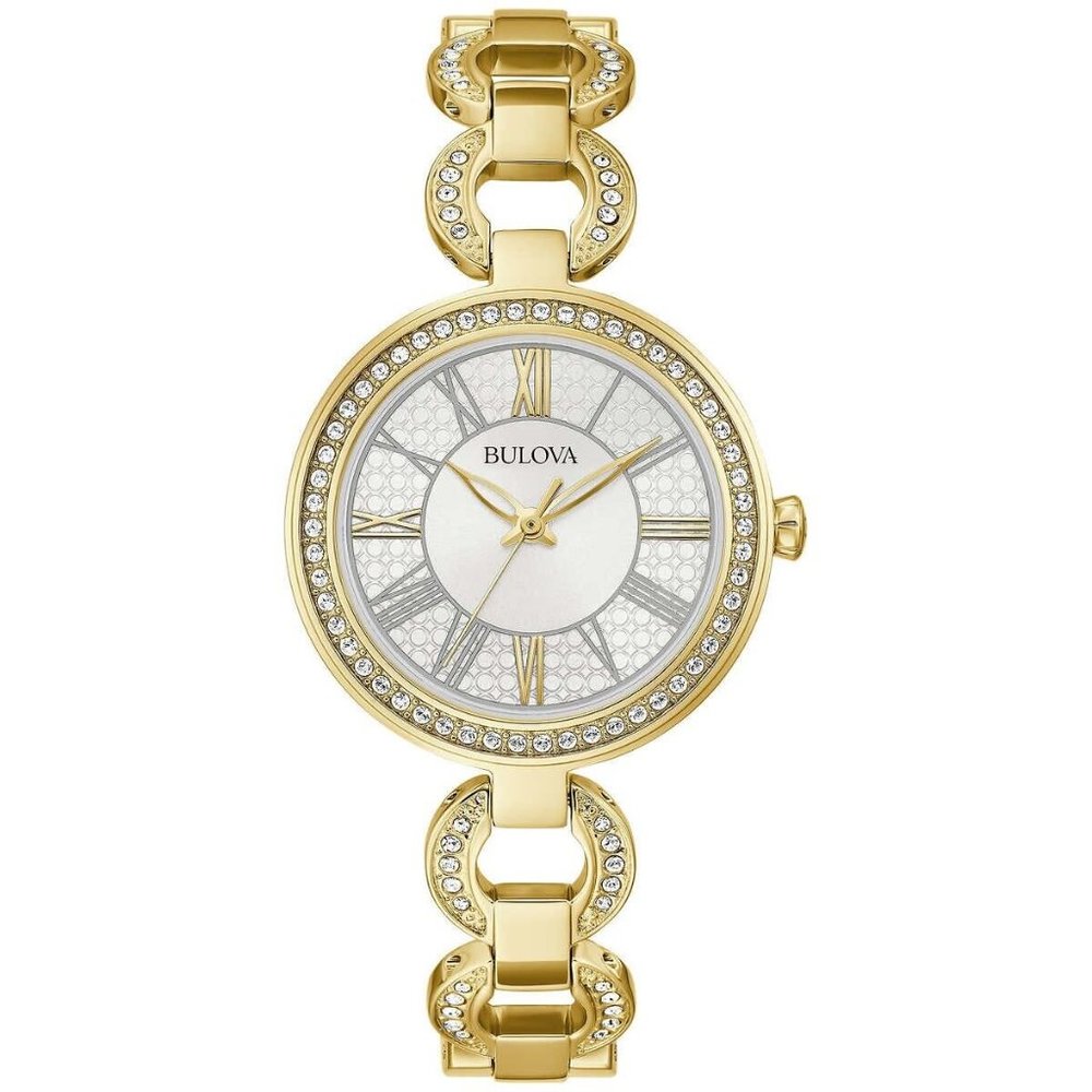$199.99~ Bulova 98L300 Classic Crystal Bezel Stainless Steel Ladies Quartz Watch
